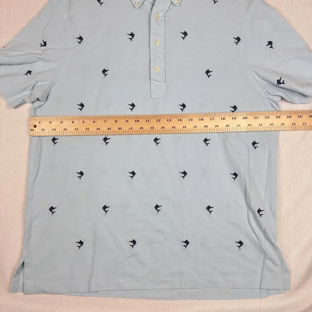 Ralph Lauren Shirt Mens Extra Large Blue Oxford Polo Print Short Sleeve Nautical